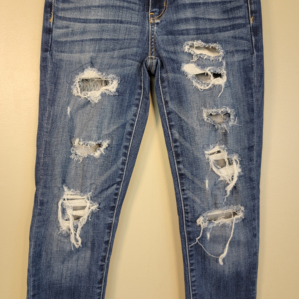 American Eagle Jeans Jeggings Skinny Distressed Mid Rise Medium Blue Wash AE 4 - Picture 6 of 12